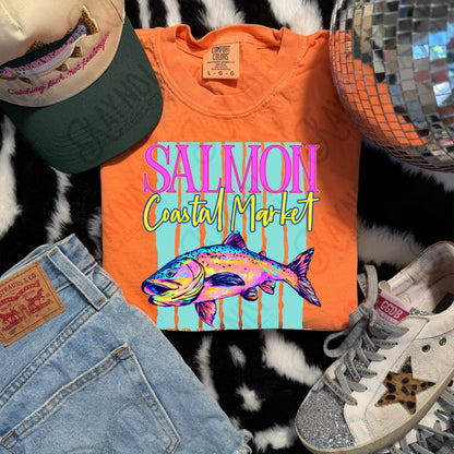 Salmon Coastal Market Extra Salty Design PNG Digital Download Sublimation DTF Print Summer