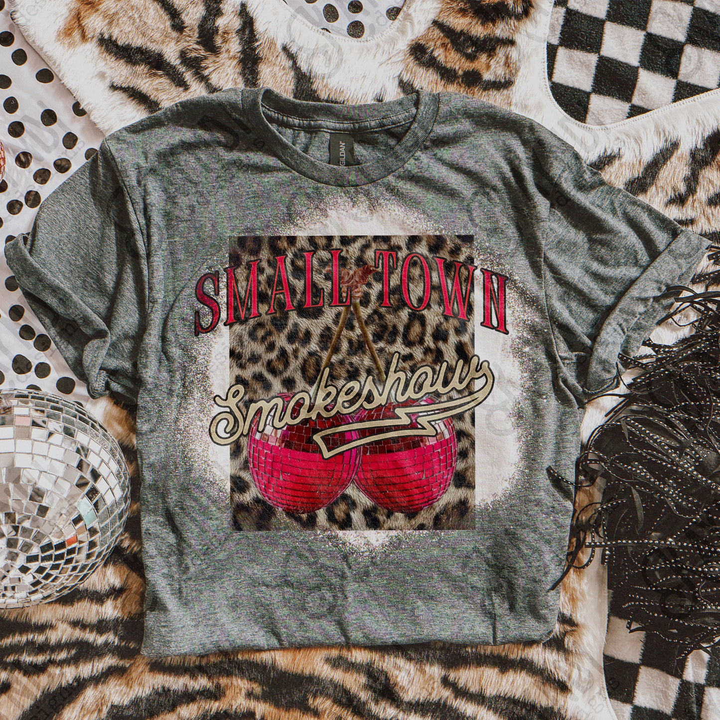 Small Town Smokeshow Cherries Design PNG Digital Download Sublimation DTF Print Disco Cherry Leopard Cheetah