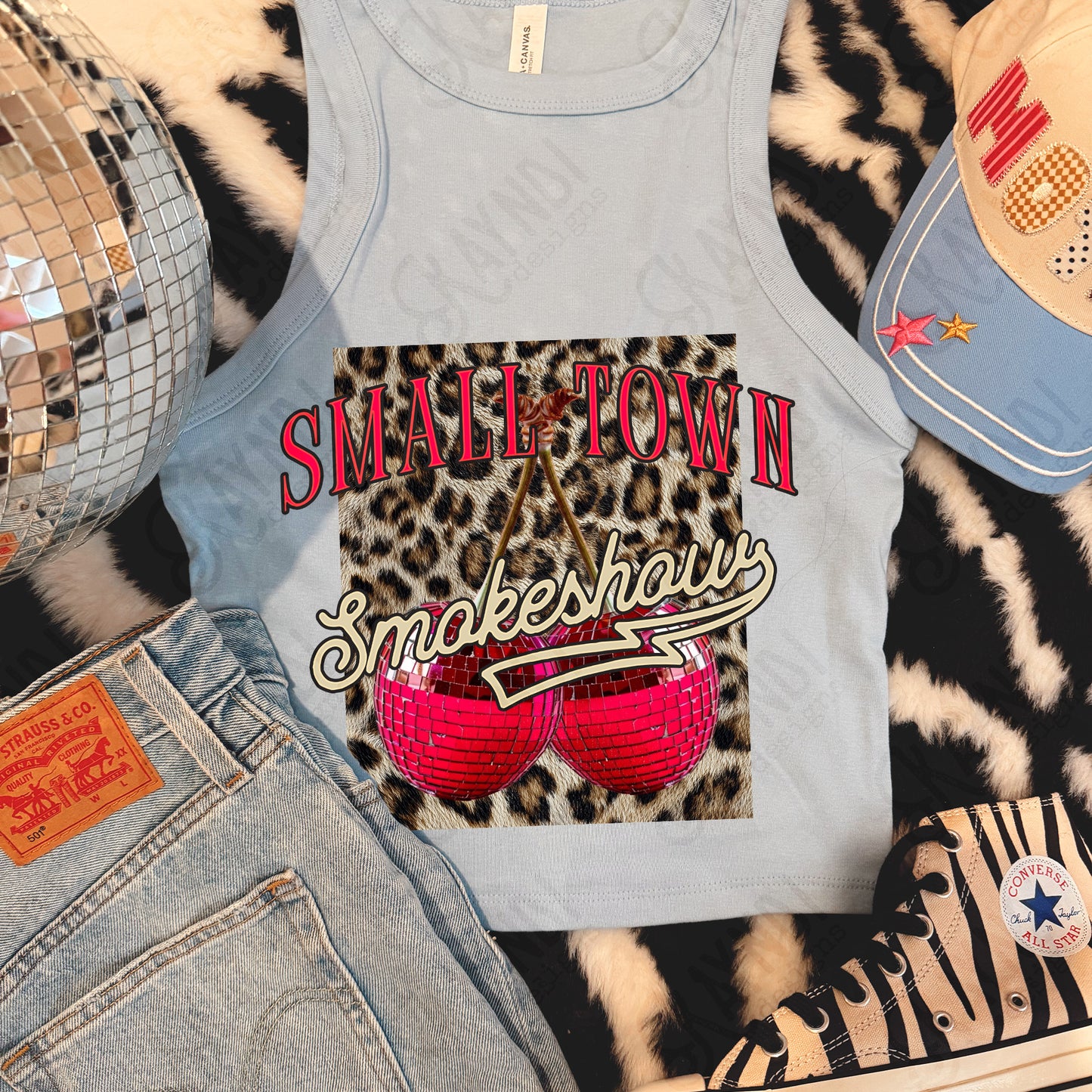 Small Town Smokeshow Cherries Design PNG Digital Download Sublimation DTF Print Disco Cherry Leopard Cheetah