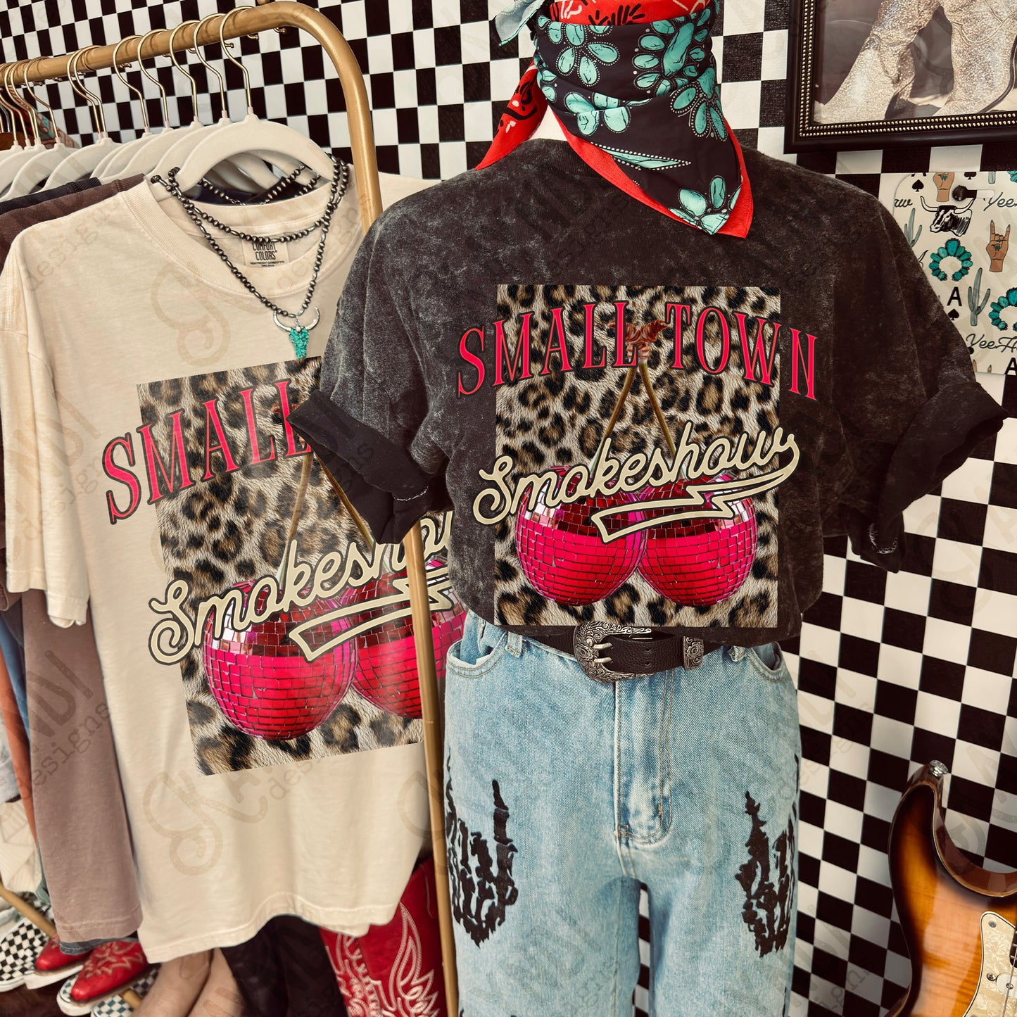 Small Town Smokeshow Cherries Design PNG Digital Download Sublimation DTF Print Disco Cherry Leopard Cheetah