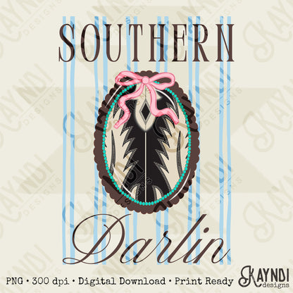 Southern Darlin PNG Digital Download Sublimation DTF Print Stripes Scalloped Preppy Southern