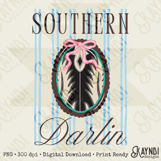 Southern Darlin PNG Digital Download Sublimation DTF Print Stripes Scalloped Preppy Southern