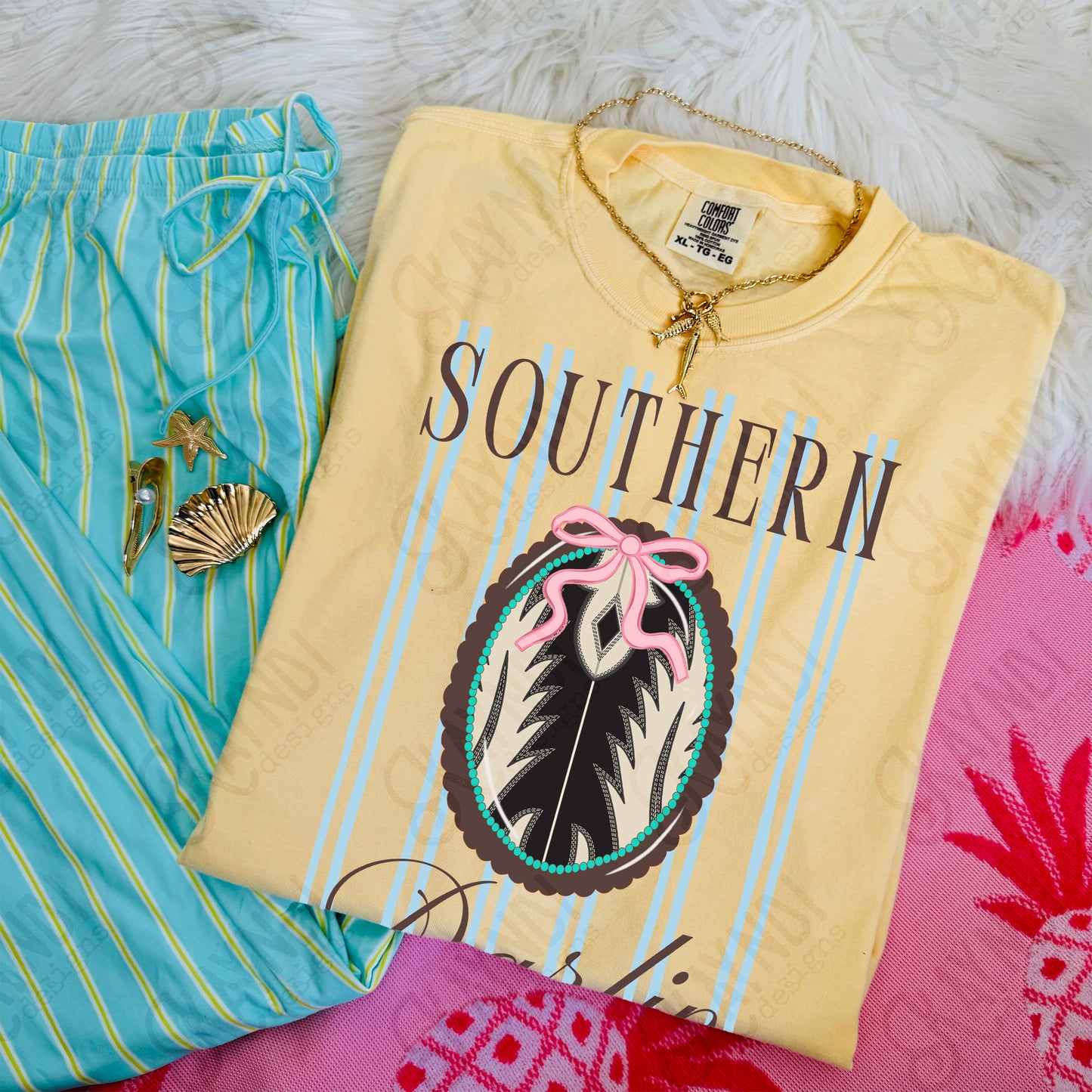 Southern Darlin PNG Digital Download Sublimation DTF Print Stripes Scalloped Preppy Southern