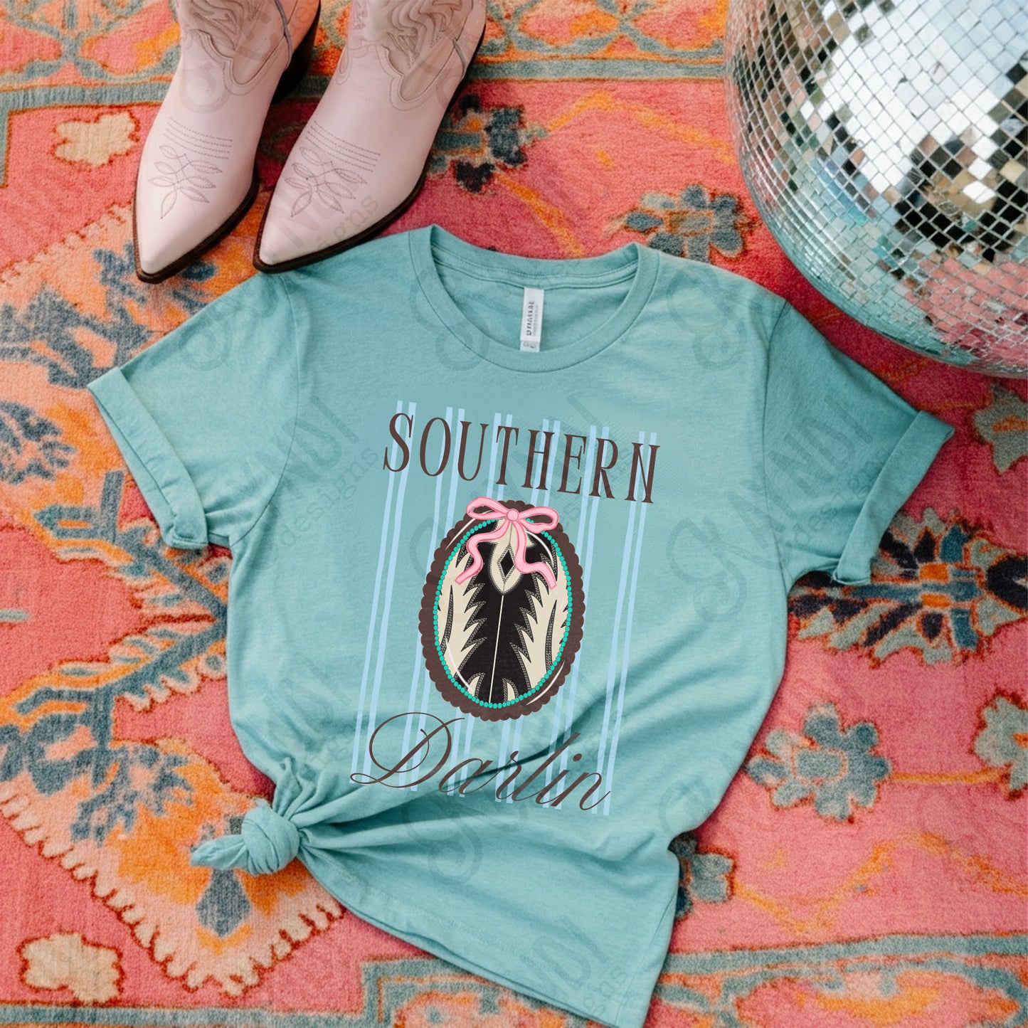 Southern Darlin PNG Digital Download Sublimation DTF Print Stripes Scalloped Preppy Southern