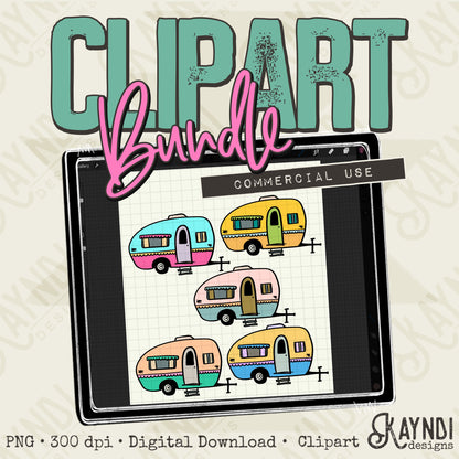 Hand Drawn Campers Clipart Element PNG Digital Downloads Elements Camping Commercial Use