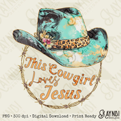 Cowgirl Loves Jesus Sublimation Design PNG Digital Download Printable Western Cheetah Faith