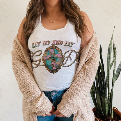 Let Go and Let God Sublimation Design PNG Digital Download Printable Faith Western Vintage