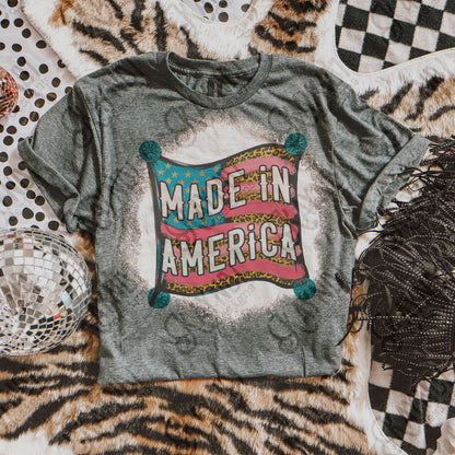 Made in America Sublimation Design PNG Digital Download Printable American Flag Turquoise Cheetah
