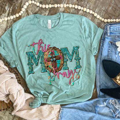 This Mom Prays Sublimation Design PNG Digital Download Printable Faith Turquoise Watercolor