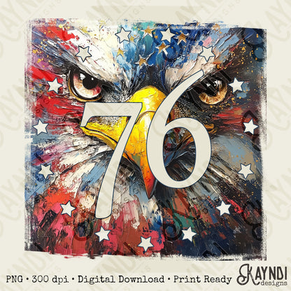 Eagle 76 Sublimation Design PNG Digital Download Printable Patriotic Flag America