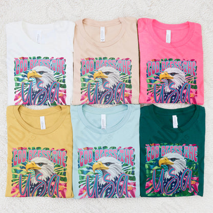 God Bless the USA 2 Sublimation Design PNG Digital Download Printable Patriotic Eagle Floral Pink