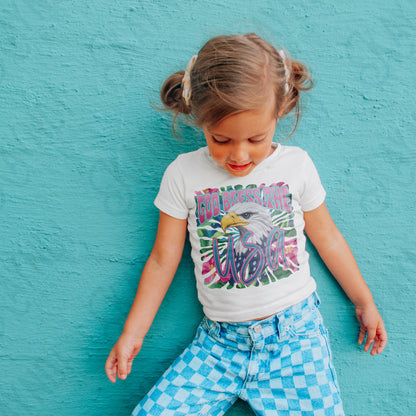 God Bless the USA 2 Sublimation Design PNG Digital Download Printable Patriotic Eagle Floral Pink