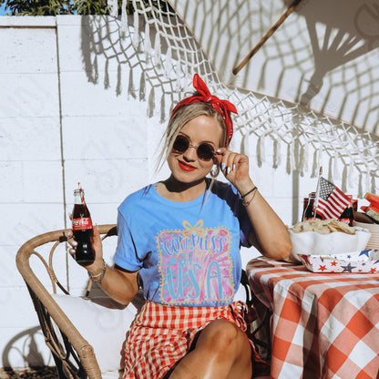 God Bless the USA Sublimation Design PNG Digital Download Printable Patriotic Vintage Bow