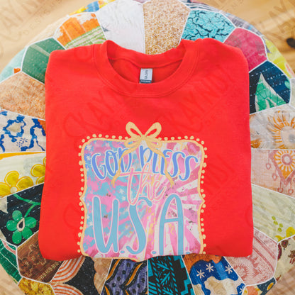 God Bless the USA Sublimation Design PNG Digital Download Printable Patriotic Vintage Bow