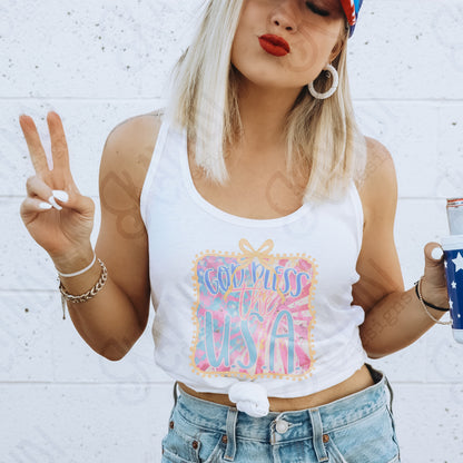 God Bless the USA Sublimation Design PNG Digital Download Printable Patriotic Vintage Bow