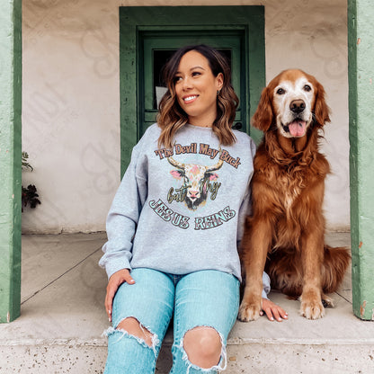 Jesus Reins Sublimation Design PNG Digital Download Printable Cow Buck Devil Faith