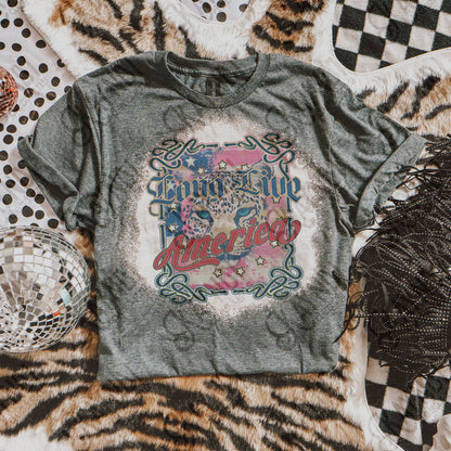 Long Live America Sublimation Design PNG Digital Download Printable Patriotic Vintage Cheetah