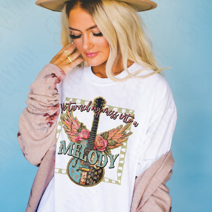Mess into a Melody Sublimation Design PNG Digital Download Printable Music Guitar Flowers Wings