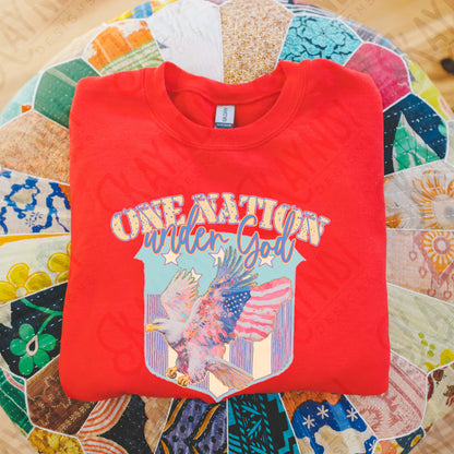One Nation Under God Sublimation Design PNG Digital Download Printable Patriotic Vintage