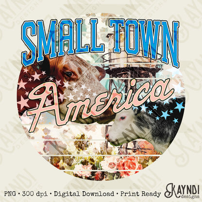 Small Town America Sublimation Design PNG Digital Download Printable Farm Stars Cows