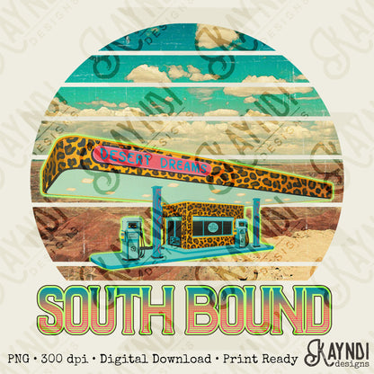 South Bound Sublimation Design PNG Digital Download Printable Cheetah Desert Vintage