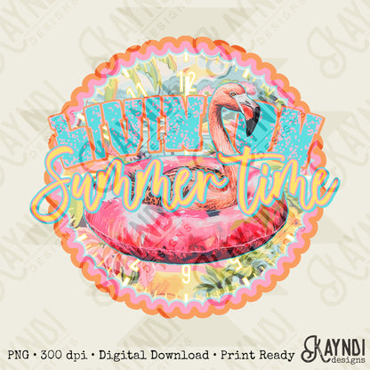 Summer Time Clock Sublimation Design PNG Digital Download Printable River Water Fun Float