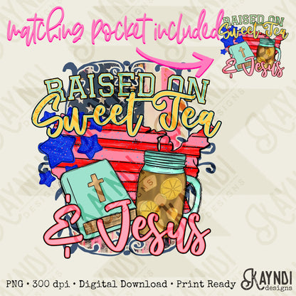 Sweet Tea and Jesus Pocket Sublimation Design PNG Digital Download Printable Patriotic Southern Bible