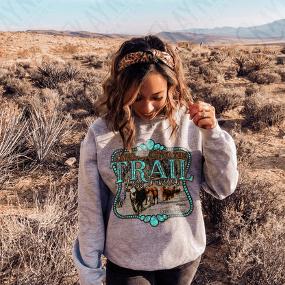 Trail Less Traveled Sublimation Design PNG Digital Download Printable Cattle Western Turequoise