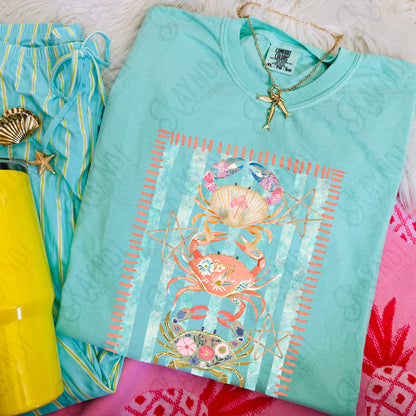 Crabs PNG Digital Download Sublimation DTF Print Striped Preppy Beach