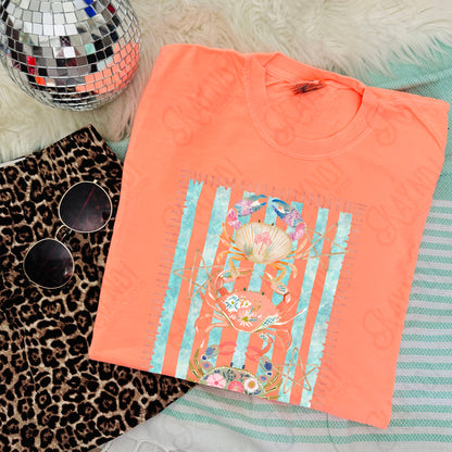 Crabs PNG Digital Download Sublimation DTF Print Striped Preppy Beach