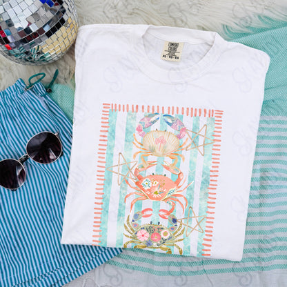 Crabs PNG Digital Download Sublimation DTF Print Striped Preppy Beach