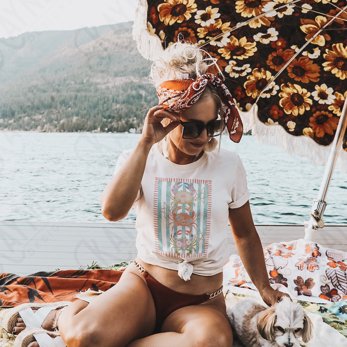 Crabs PNG Digital Download Sublimation DTF Print Striped Preppy Beach