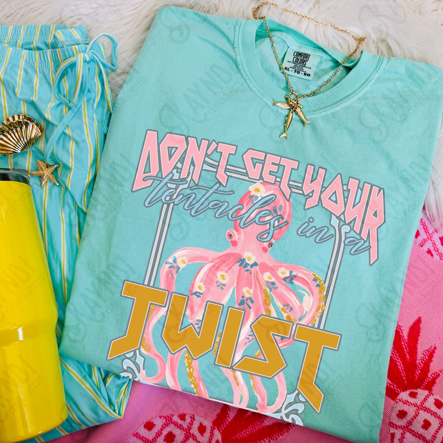 Don't Get Your Tentacles in a Twist PNG Digital Download Sublimation DTF Pastel Print Preppy Floral Octopus