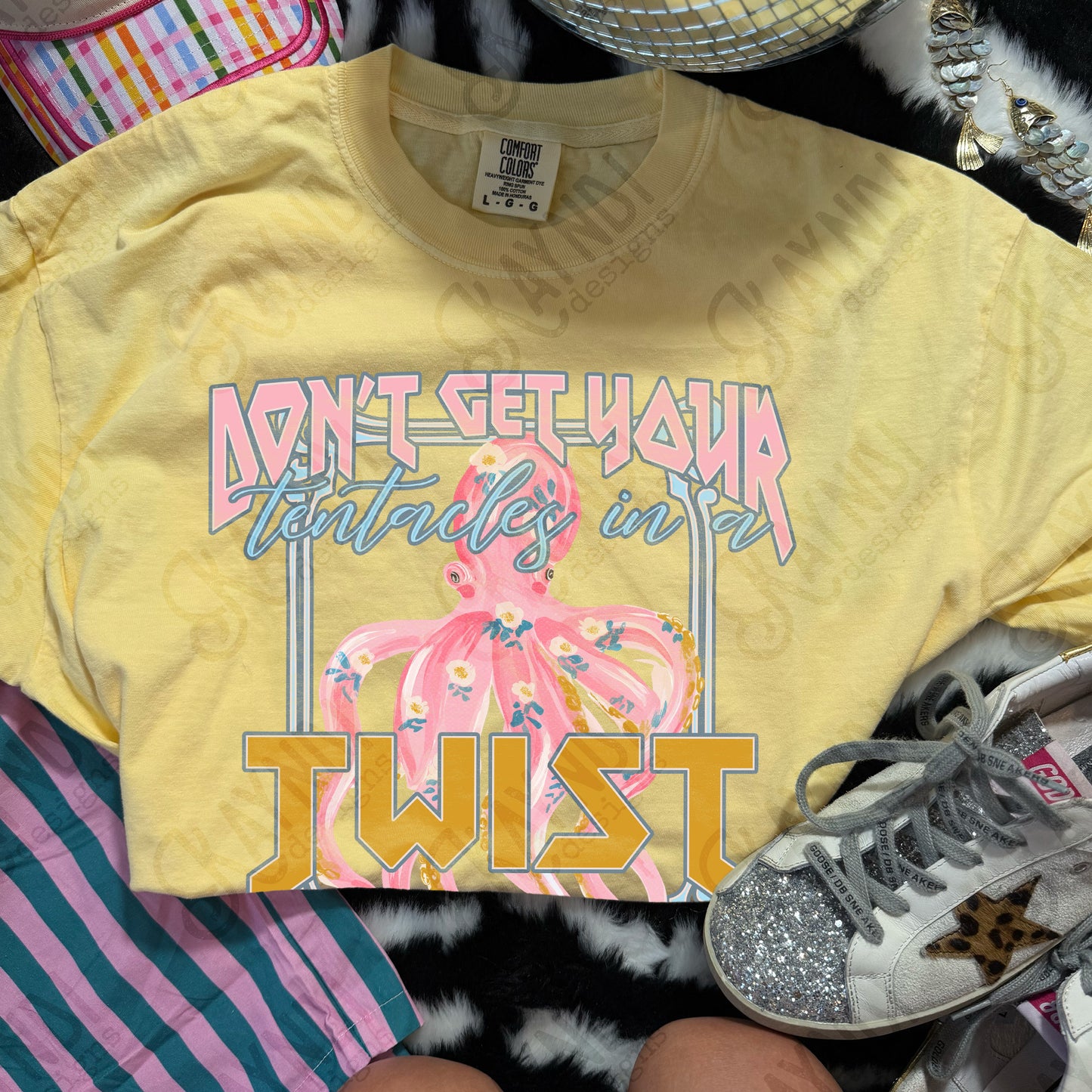 Don't Get Your Tentacles in a Twist PNG Digital Download Sublimation DTF Pastel Print Preppy Floral Octopus