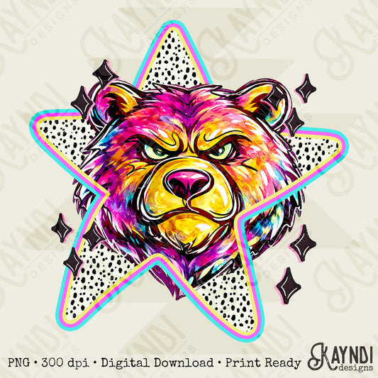 Doodle Star Bear PNG Digital Download Sublimation DTF Print Polka Dots Mascots Stars