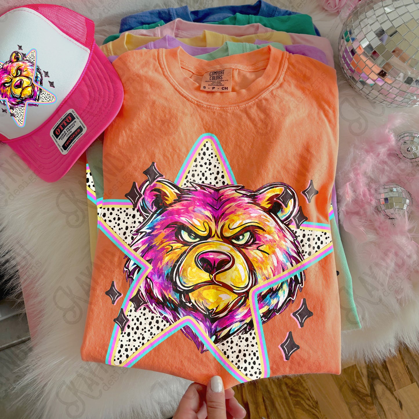 Doodle Star Bear PNG Digital Download Sublimation DTF Print Polka Dots Mascots Stars