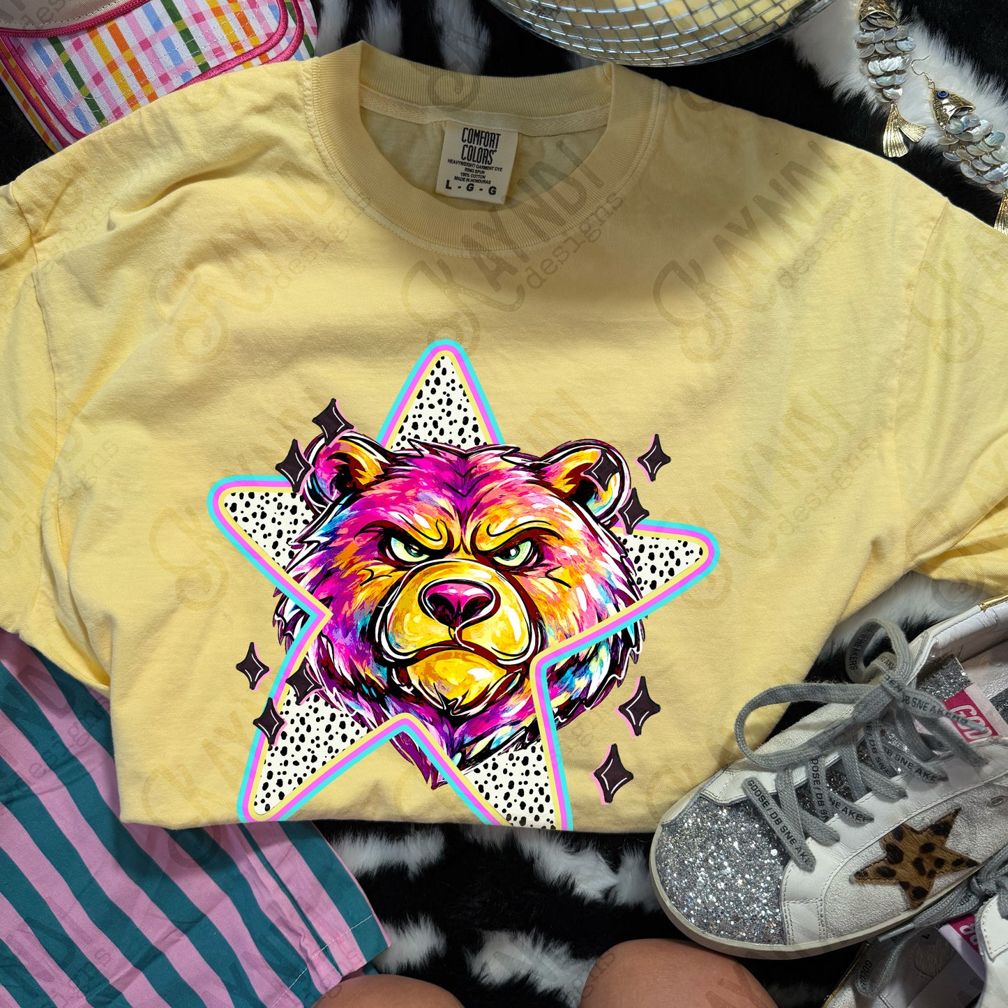 Doodle Star Bear PNG Digital Download Sublimation DTF Print Polka Dots Mascots Stars
