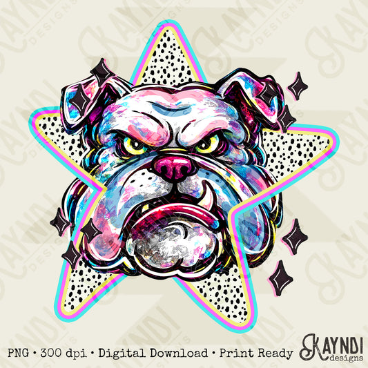 Doodle Star Bulldog PNG Digital Download Sublimation DTF Print Polka Dots Mascots Stars