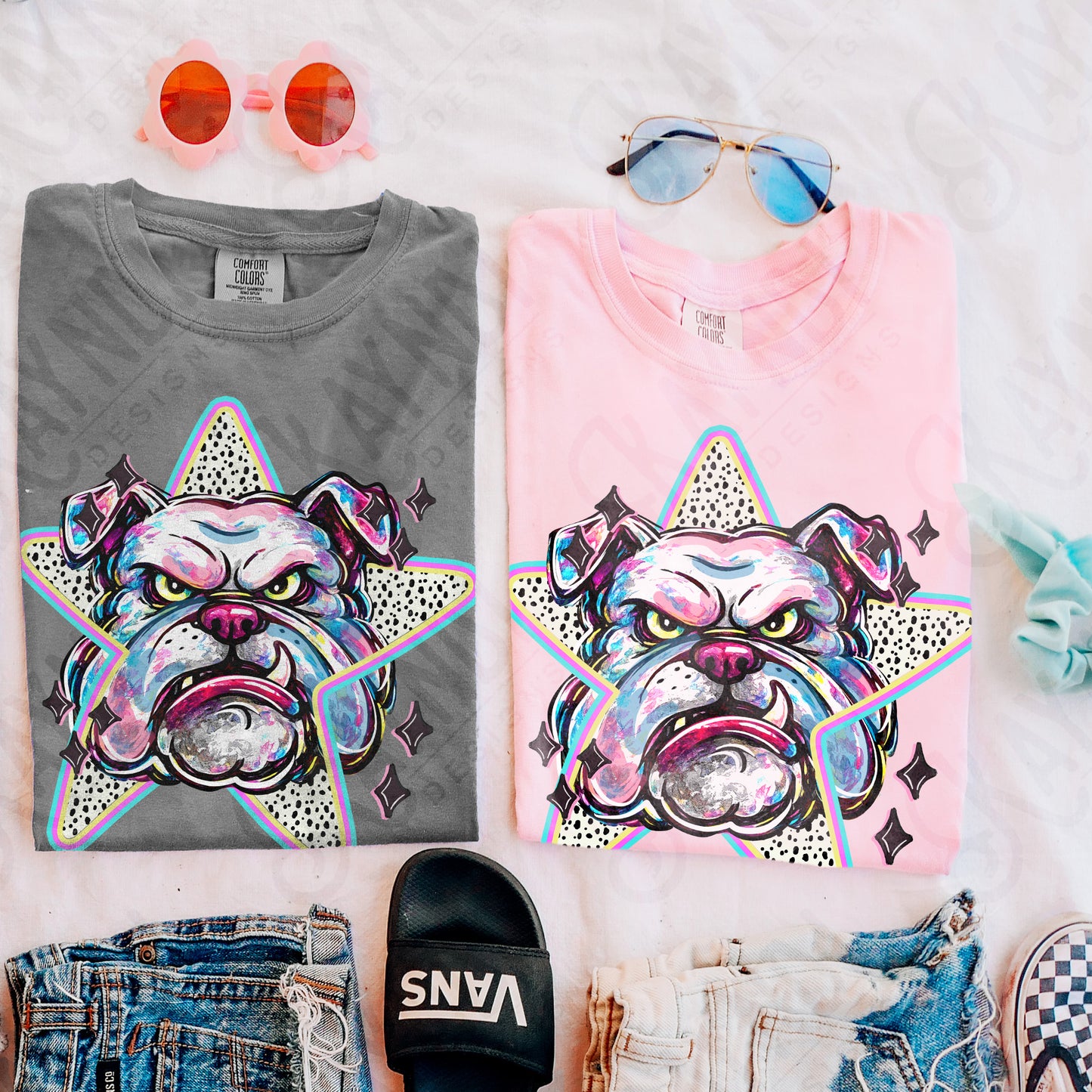 Doodle Star Bulldog PNG Digital Download Sublimation DTF Print Polka Dots Mascots Stars