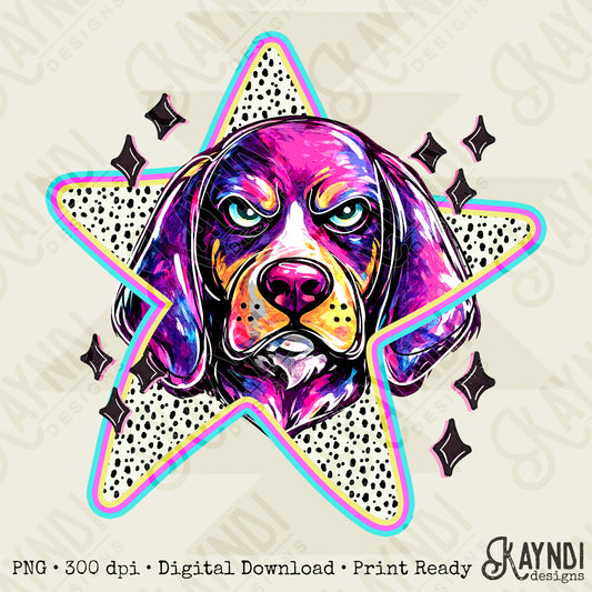 Doodle Star Coon Dog PNG Digital Download Sublimation DTF Print Polka Dots Mascots Stars