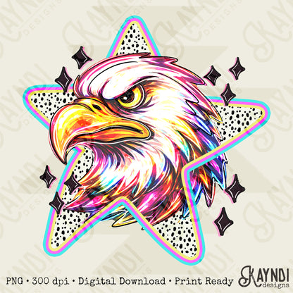 Doodle Star Eagle PNG Digital Download Sublimation DTF Print Polka Dots Mascots Stars