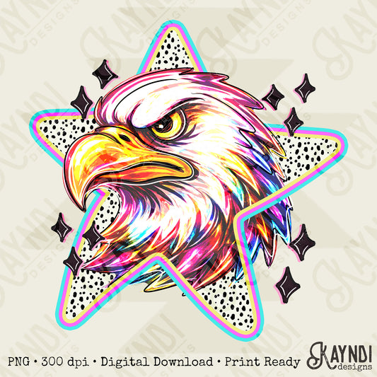 Doodle Star Eagle PNG Digital Download Sublimation DTF Print Polka Dots Mascots Stars