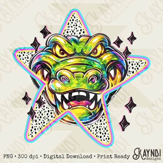 Doodle Star Gator PNG Digital Download Sublimation DTF Print Polka Dots Mascots Stars