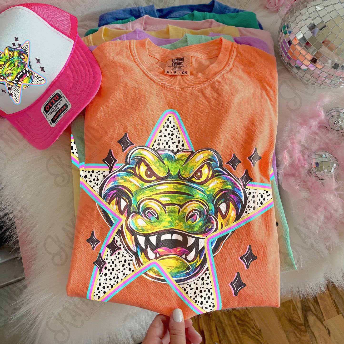 Doodle Star Gator PNG Digital Download Sublimation DTF Print Polka Dots Mascots Stars