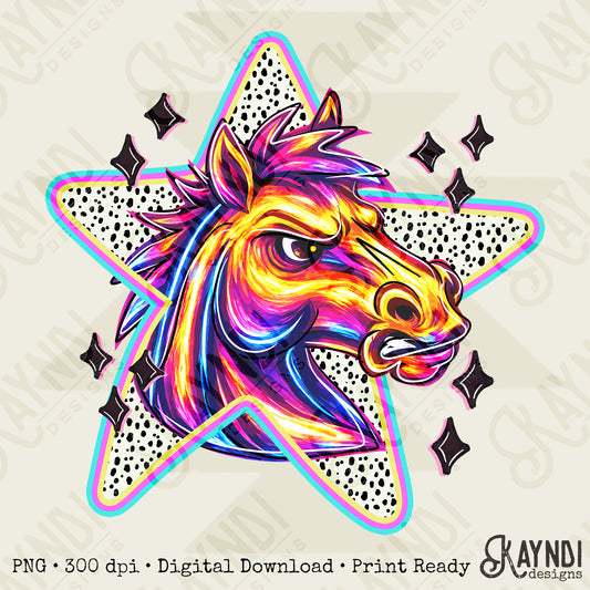 Doodle Star Horse Mustang PNG Digital Download Sublimation DTF Print Polka Dots Mascots Stars
