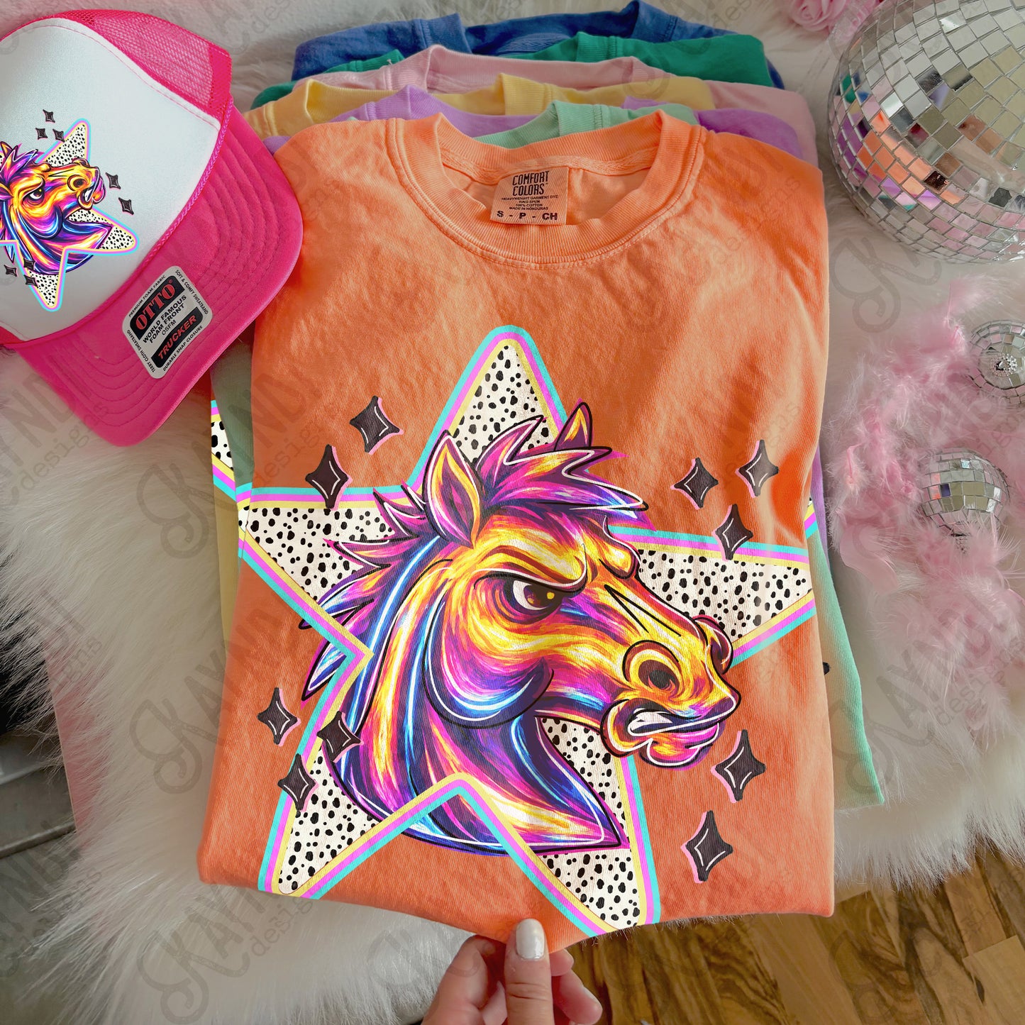 Doodle Star Horse Mustang PNG Digital Download Sublimation DTF Print Polka Dots Mascots Stars