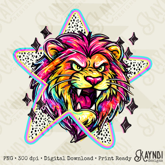 Doodle Star Lion PNG Digital Download Sublimation DTF Print Polka Dots Mascots Stars