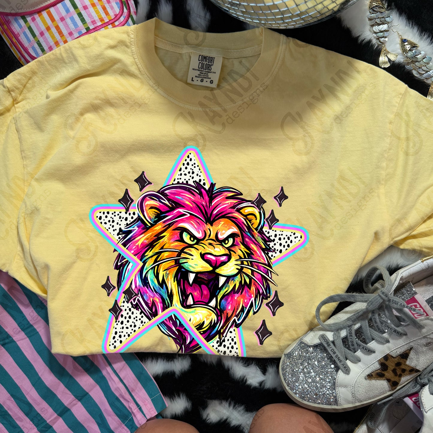 Doodle Star Lion PNG Digital Download Sublimation DTF Print Polka Dots Mascots Stars