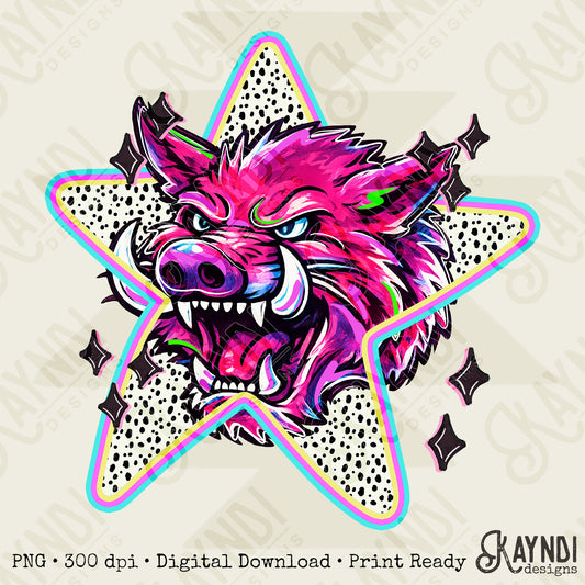 Doodle Star Razorback Hog PNG Digital Download Sublimation DTF Print Polka Dots Mascots Stars