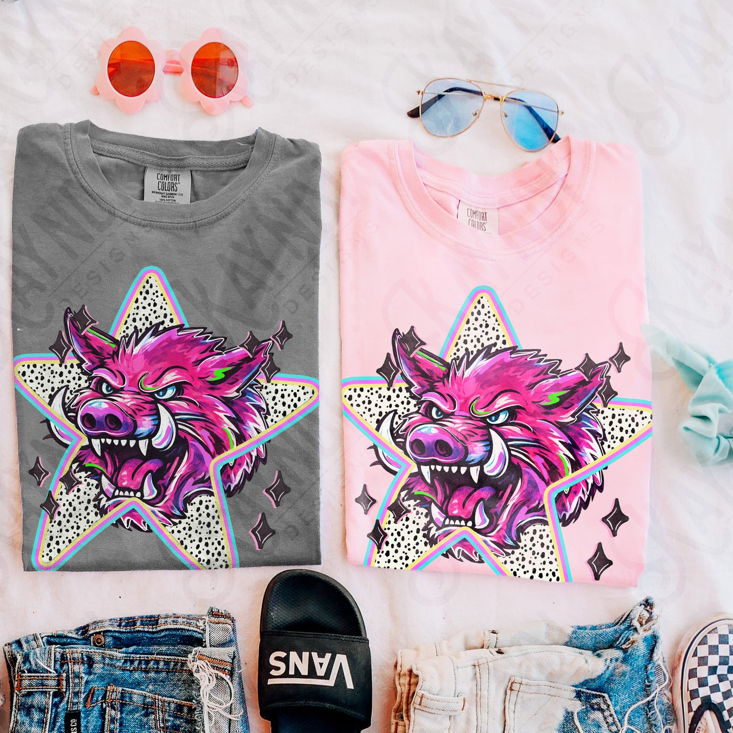 Doodle Star Razorback Hog PNG Digital Download Sublimation DTF Print Polka Dots Mascots Stars